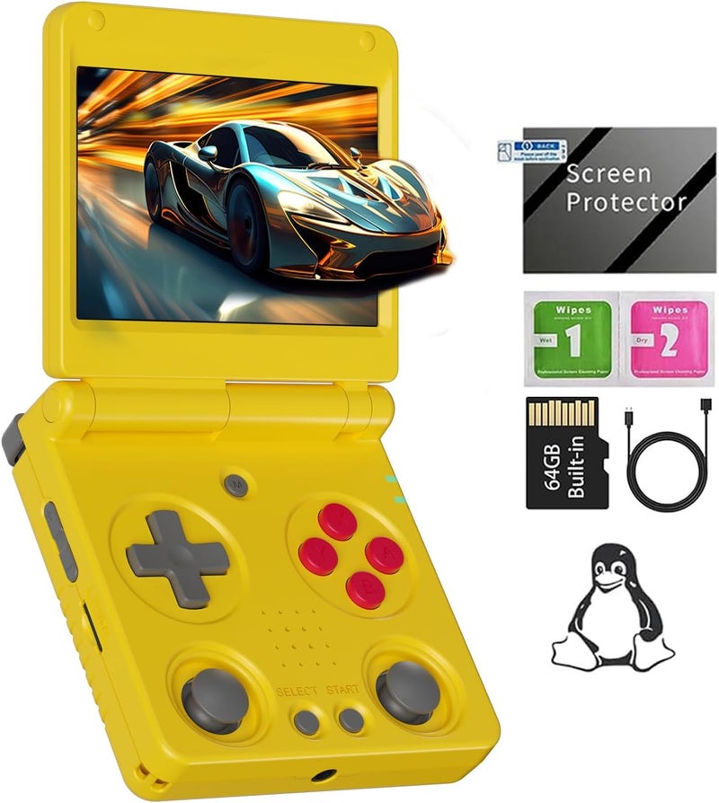 GiipGoop RG34XXSP Retro Handheld Game Console RG34XX SP Retro Gaming Console with 64G Preloaded 5000+ Games,3300 mAh Battey, Portable Pocket Arcade Support 30+ Simulators 5G WiFi Bluetooth HD Yellow - Image 1